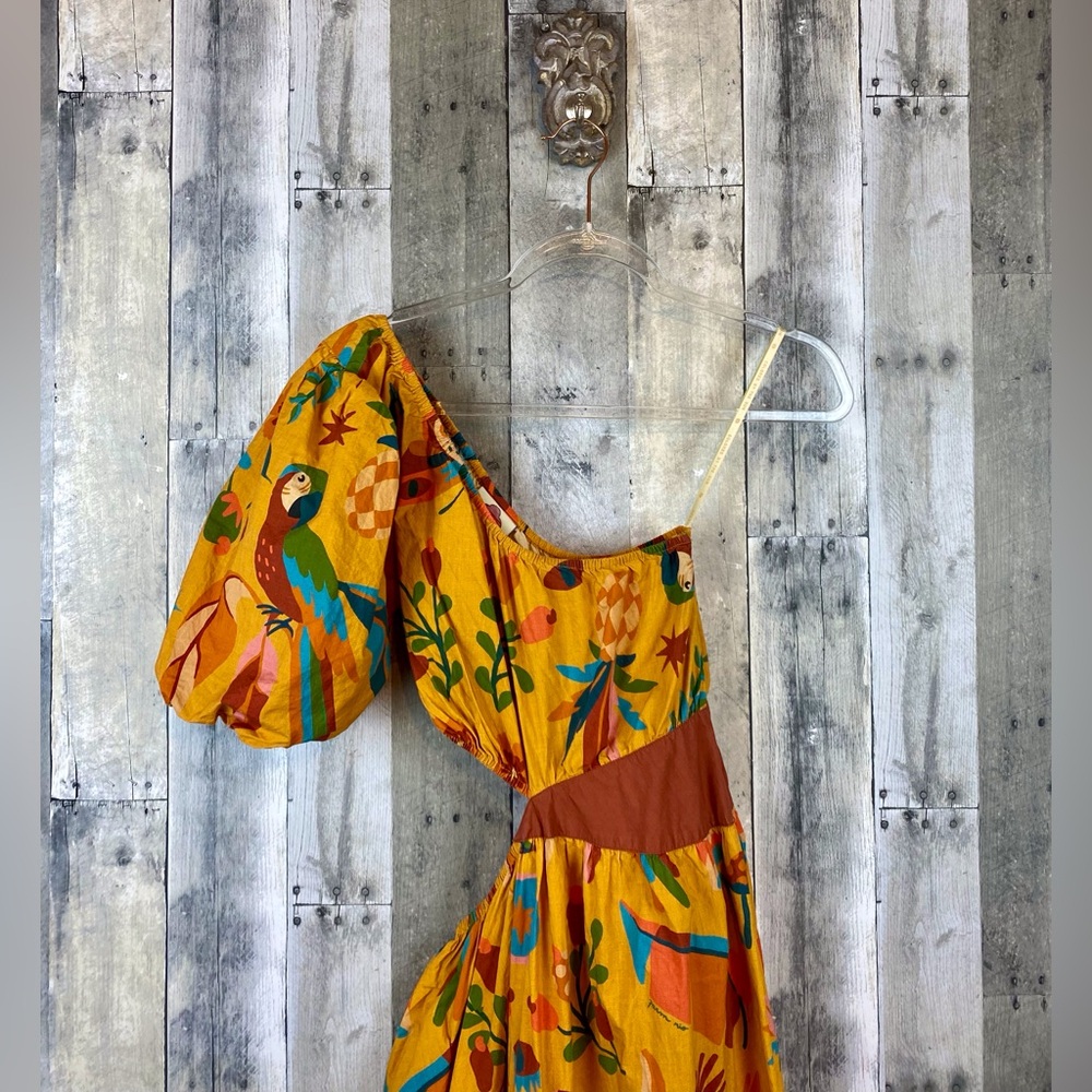 FARM Rio One Shoulder Maxi Dress in Gold Size Small. - Picture 4 of 16